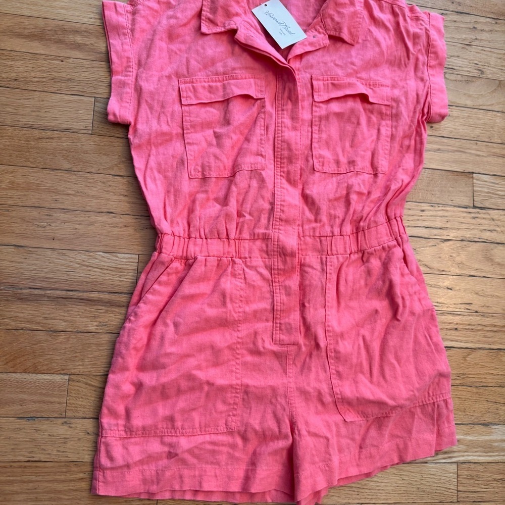 Universal Thread Pink Linen Blend Utility Romper Short Sleeve Button Front 6 NWT